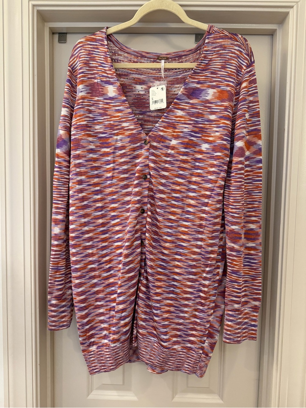 NWT FP Boho Purple Orange Button Down Oversized Tunic Cardigan